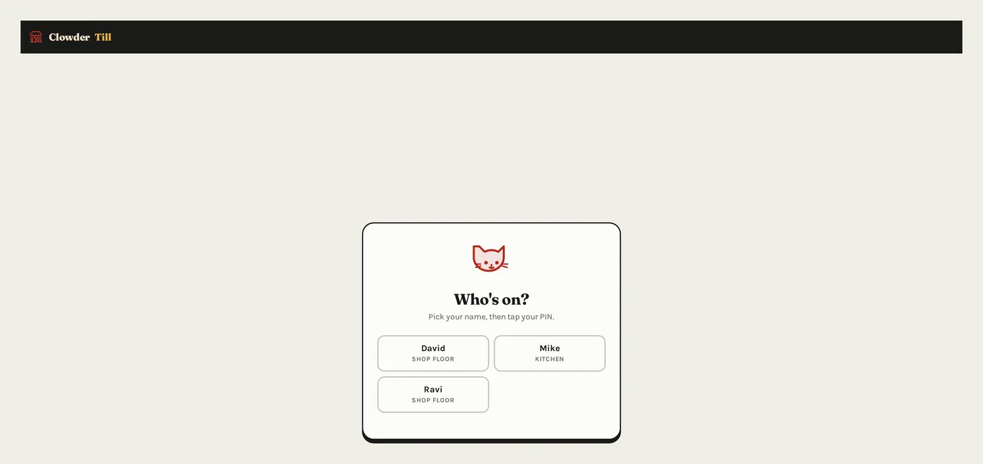 The counter till sign-in screen